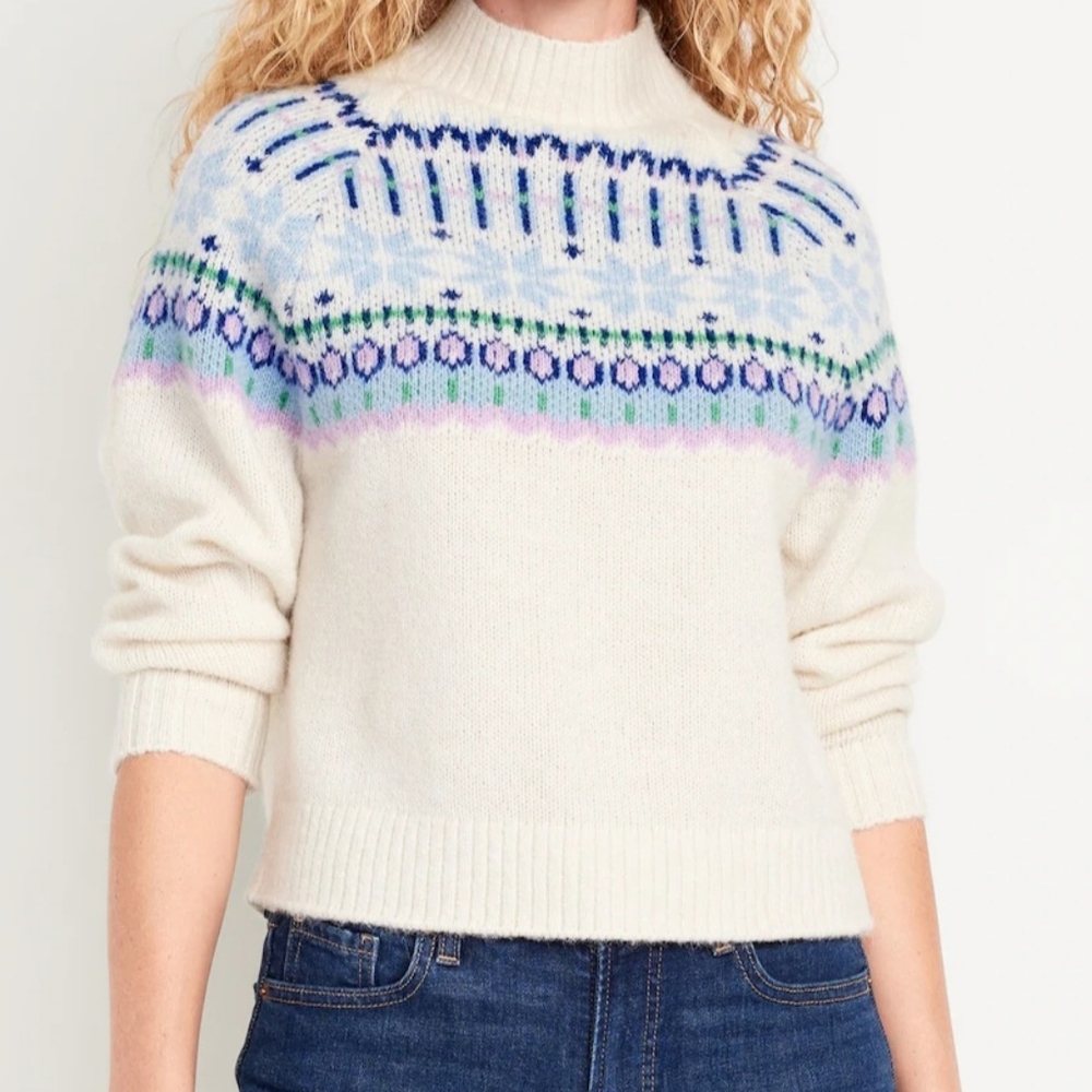 Holiday Print Mock-Neck Sweater